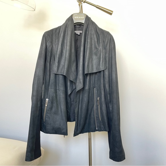 Vince Moto Leather Jacket with Ribbed Panels - Picture 16 of 16
